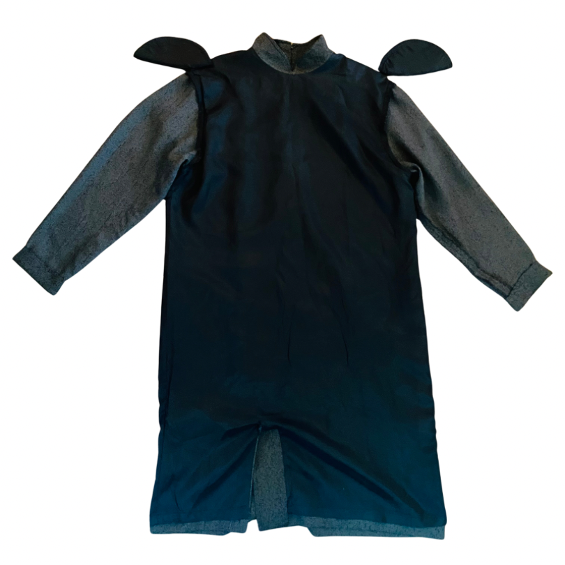 80’s Black/Grey Cheongsam Style Long Sleeve Vegan Wool Dress (M/L)