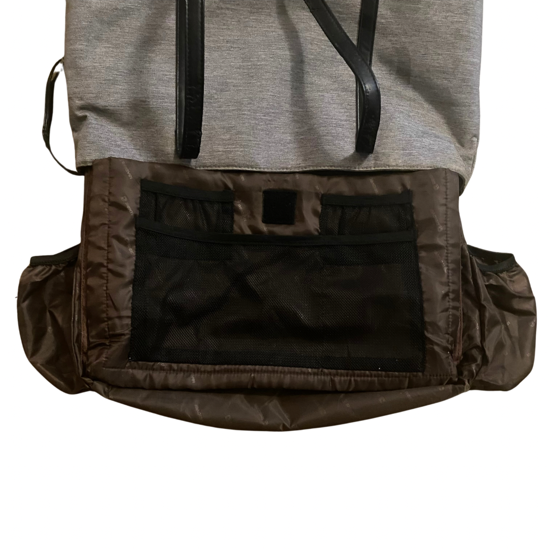 Large Grey Canvas and Black Pleather Laptop/ Work Tote Bag with Detachable Pouch