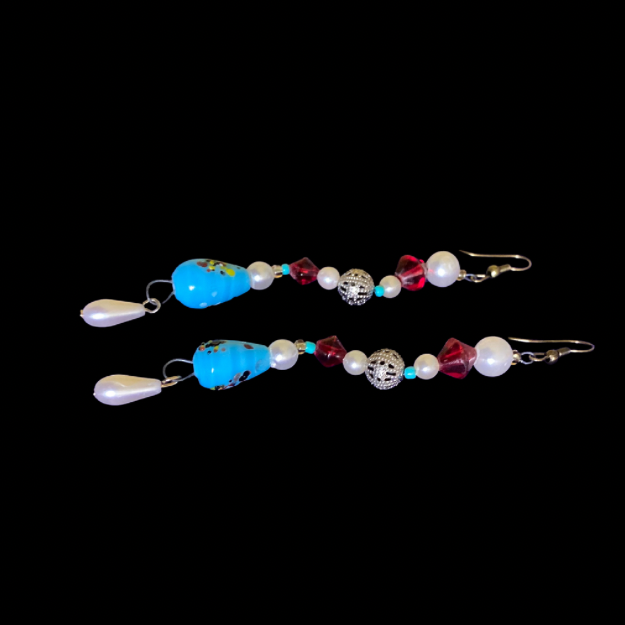 Arista | Red/Blue/Cream Mock Pearl Beaded Dangle Earrings