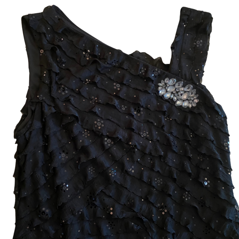 NWT Black & Silver Sequin Ruffle Cocktail Dress (14)
