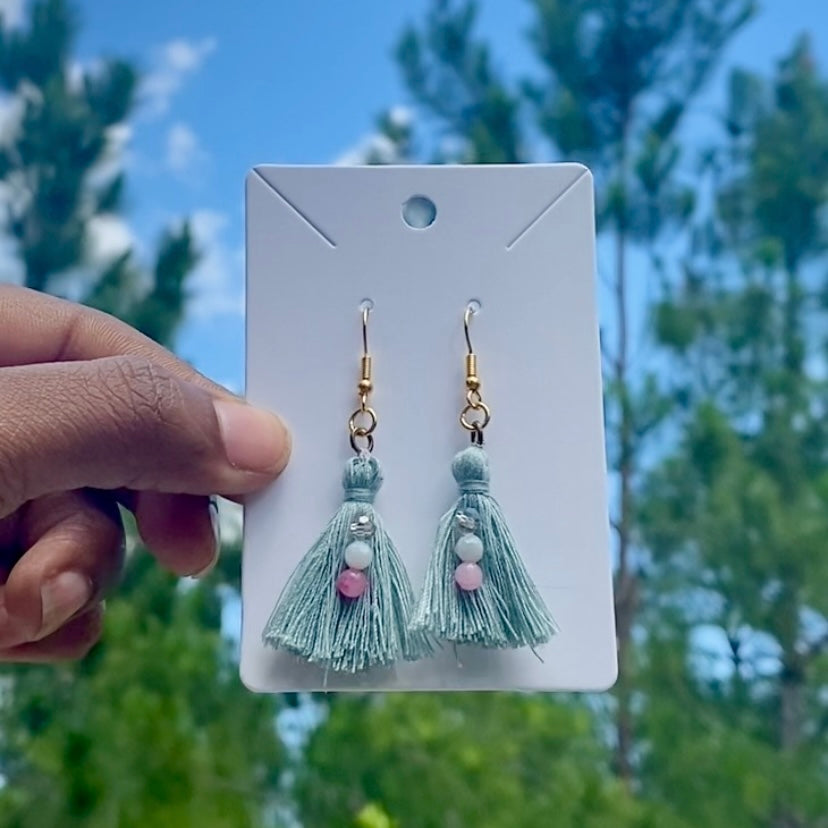 Upcycled Cotton Tassel Earrings • Trans Pride Colorway!