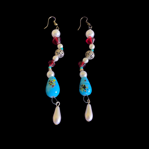 Arista | Red/Blue/Cream Mock Pearl Beaded Dangle Earrings