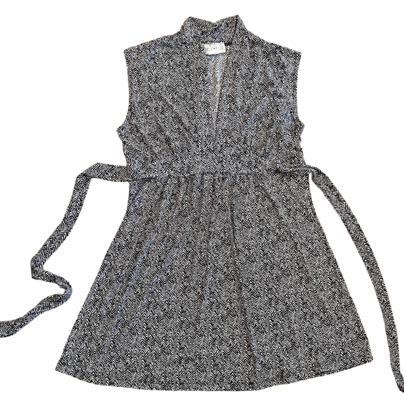 Vintage Black & White Herringbone Print A-Line Dress (L/XL)