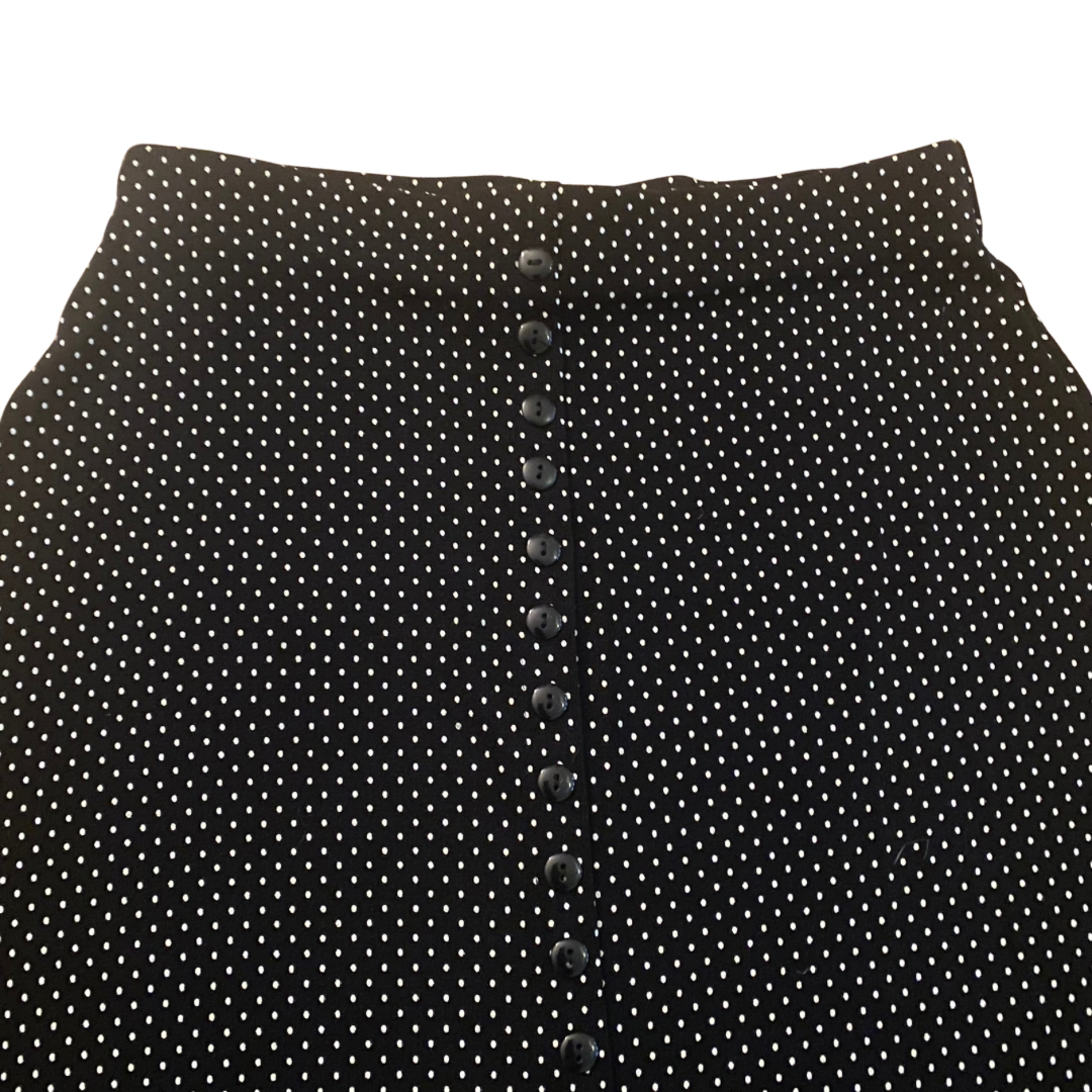 Vintage Black and White Polka Dot Skirt with Buttons and Center Slit (S)