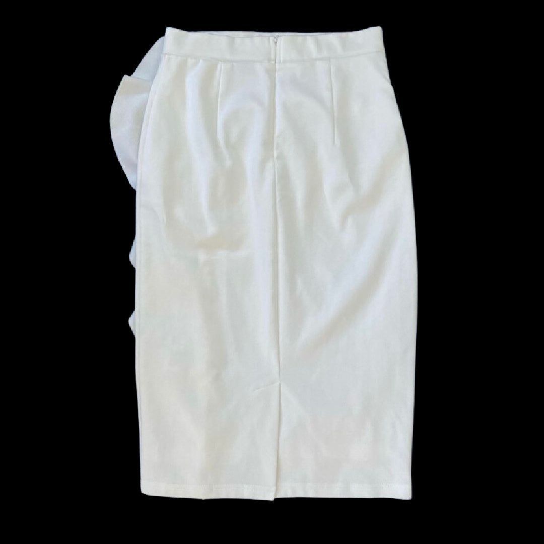 VFShow VFemage White Ruffle Pencil Skirt with Optional High Slit (M)