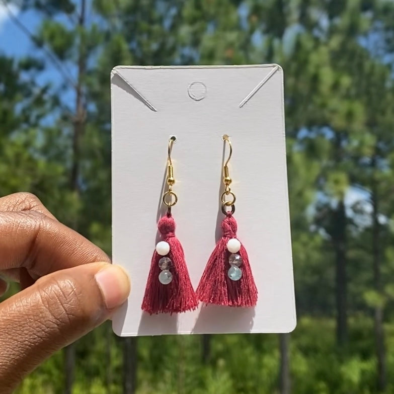 Upcycled Cotton Tassel Earrings • Trans Pride Colorway!