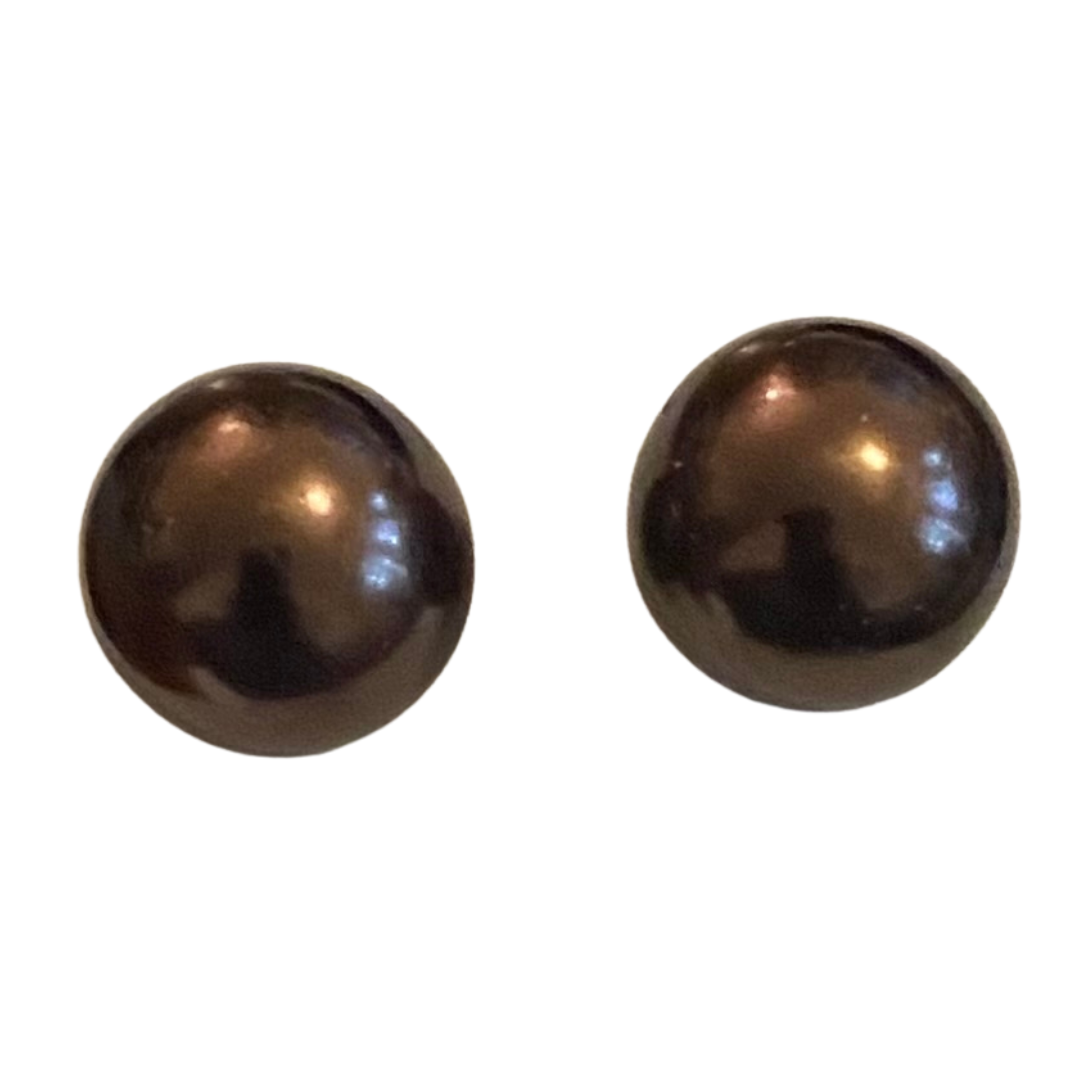 Vintage Mock Tahitian Black Pearl Stud Earrings