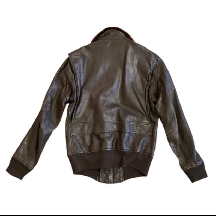 *RARE VINTAGE* 1960s USN Men’s Type G-1 Chocolate Brown Leather Flight Jacket with Fur Collar (36)
