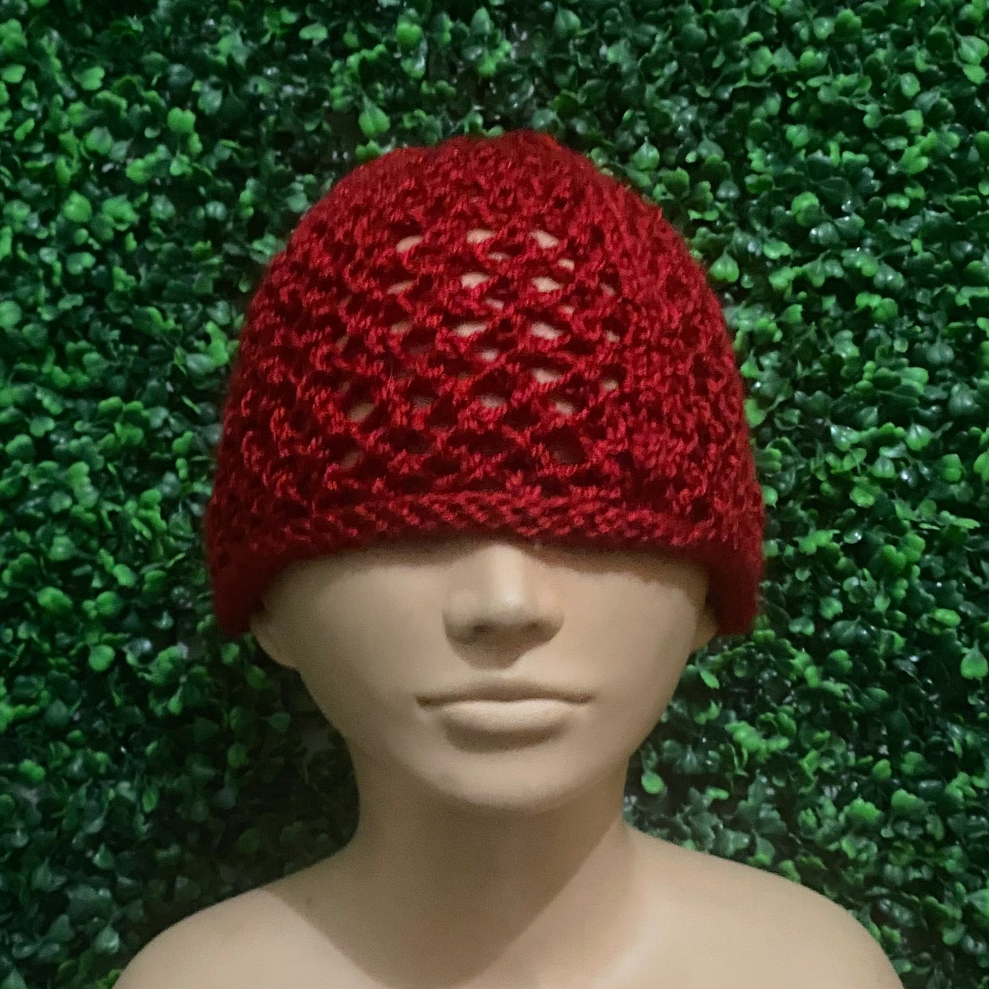 Cherry Red Retro Style Knit Mesh Skull Cap (M/L)