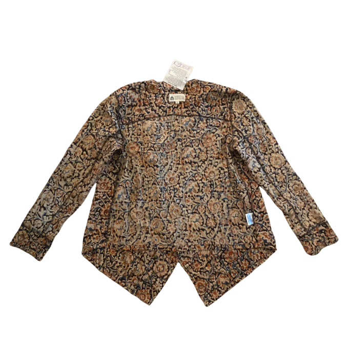 New With Tags Sepia/Orange/Blue Dyed Cotton Waterfall Cardigan (M)