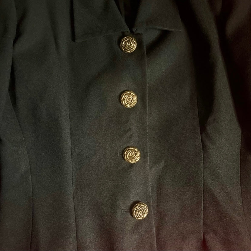 Vintage 1980’s Black Blazer With Gold Rose Buttons ( Size 10)