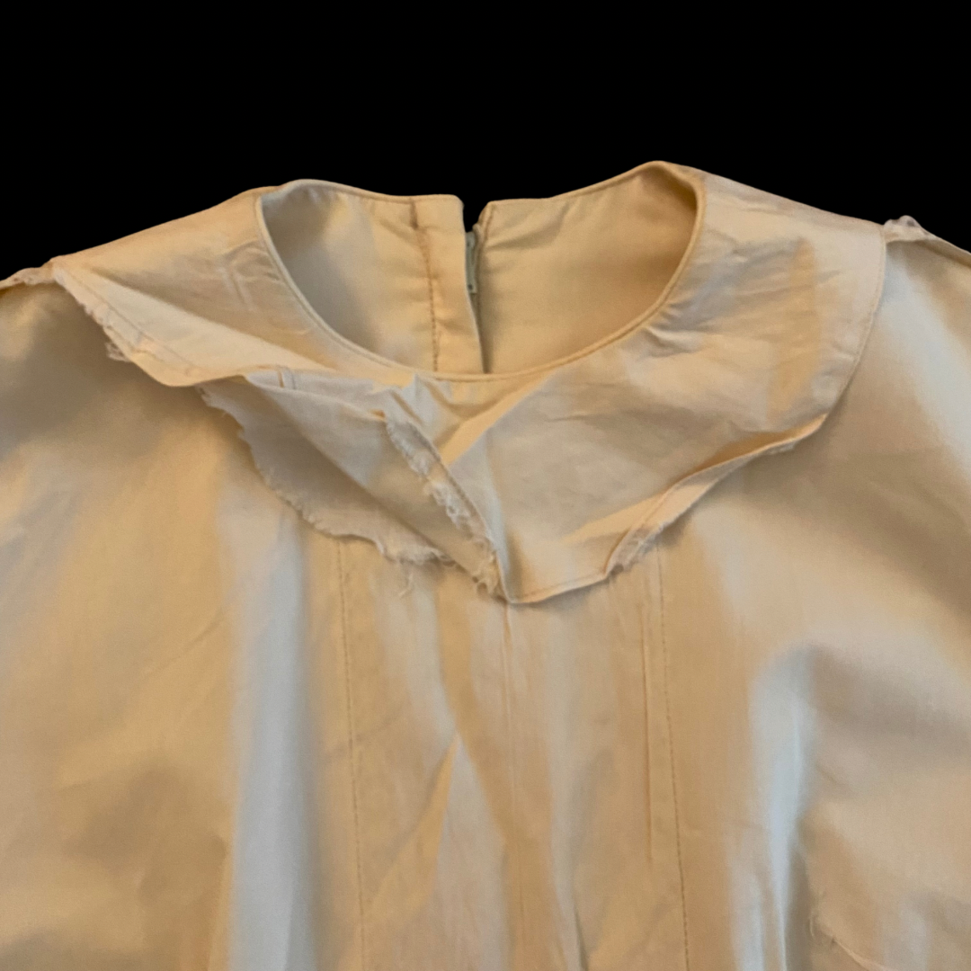 Vintage Beige and White Lace Panel Wiggle Dress with Bow (S)