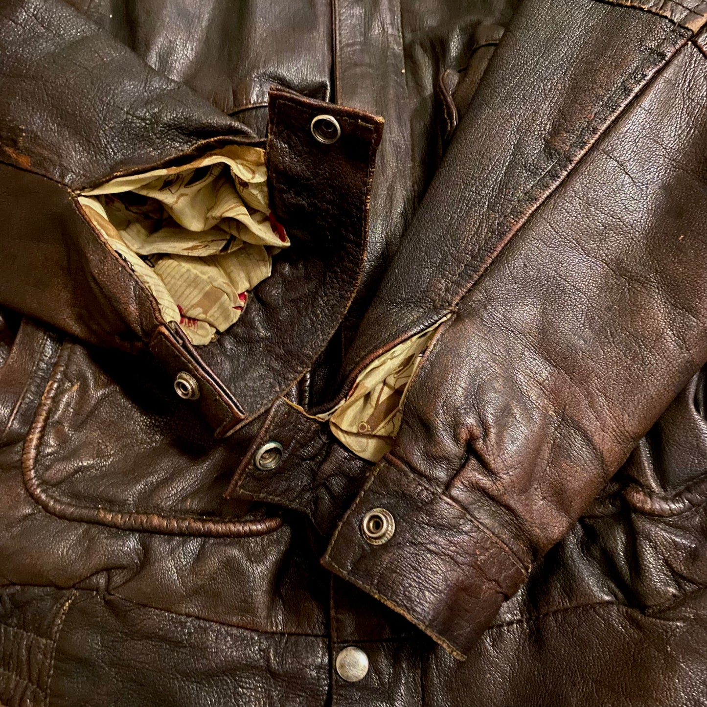 1970’s Distressed Dark Brown Goatskin Leather Flight Jacket (S)