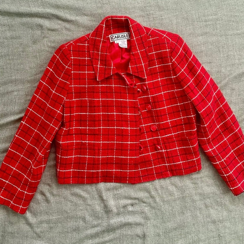 š CARLISE Vintage Red Plaid Wool Jacket (6)
