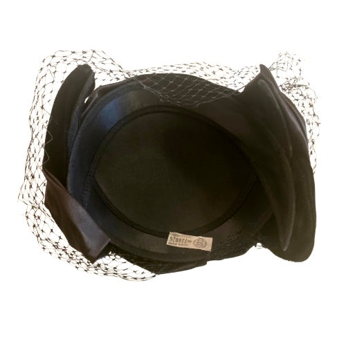 1940’s Real Vintage Union Made Black Satin & Velvet Helmet Hat w/ Veil