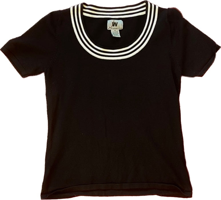 Vintage 90s Black & White Striped Neckline Knit Top (S/M)