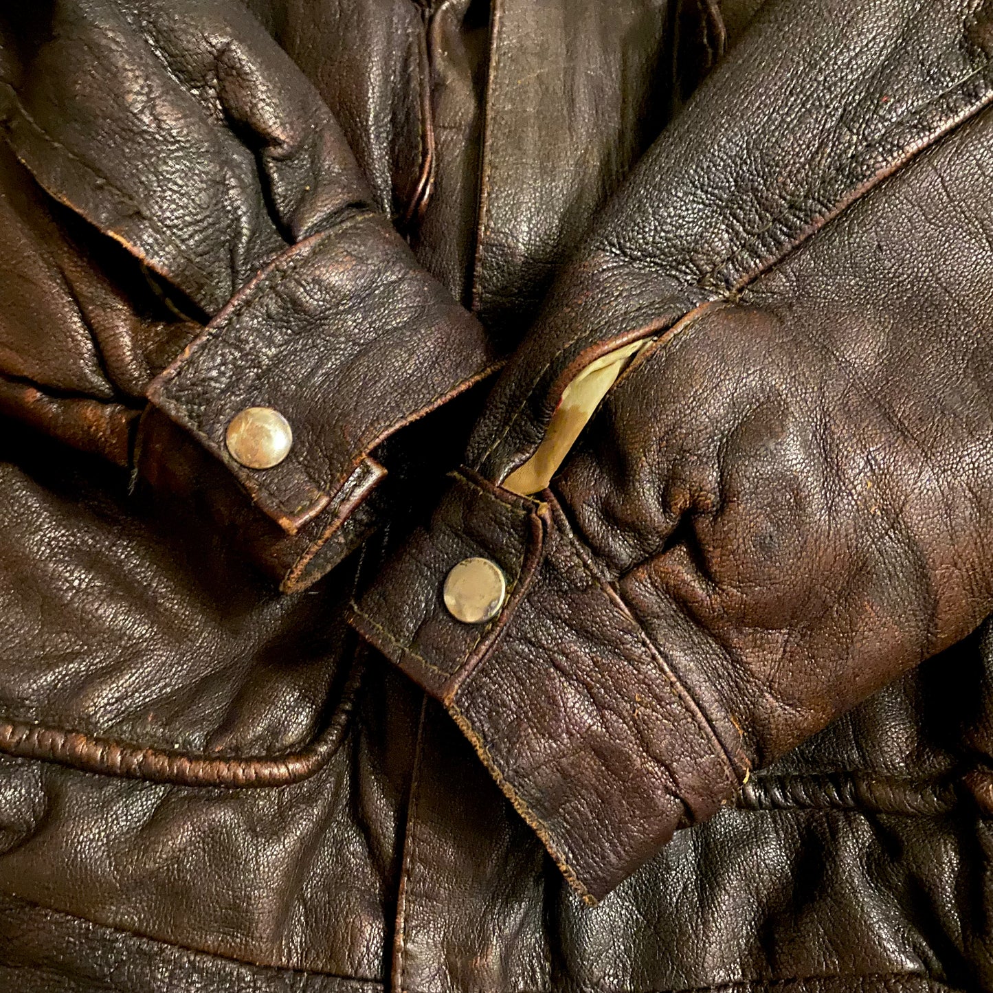 1970’s Distressed Dark Brown Goatskin Leather Flight Jacket (S)