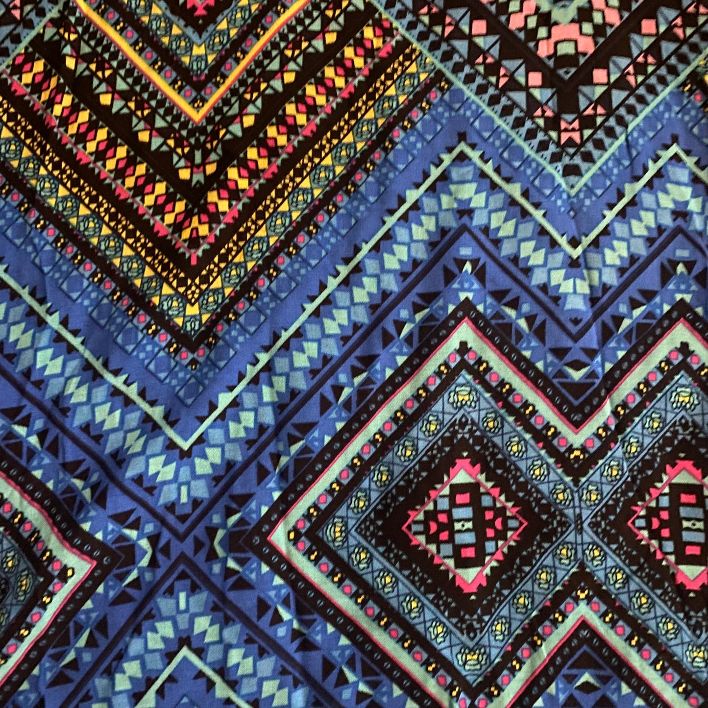 Geometric Pattern Blue/ Black/ Red/ Yellow Tunic/Dress with Embroidered Collar (M/L)