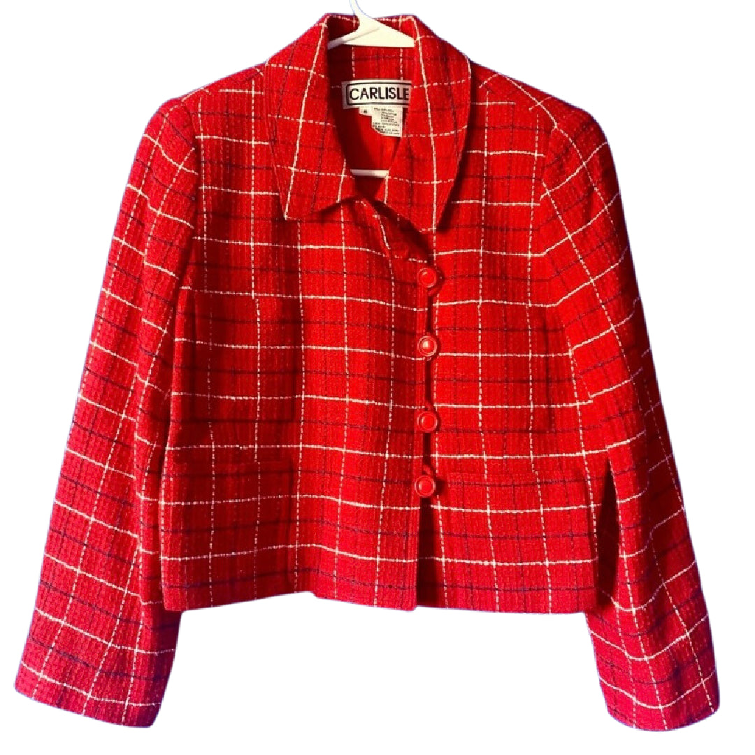 š CARLISE Vintage Red Plaid Wool Jacket (6)