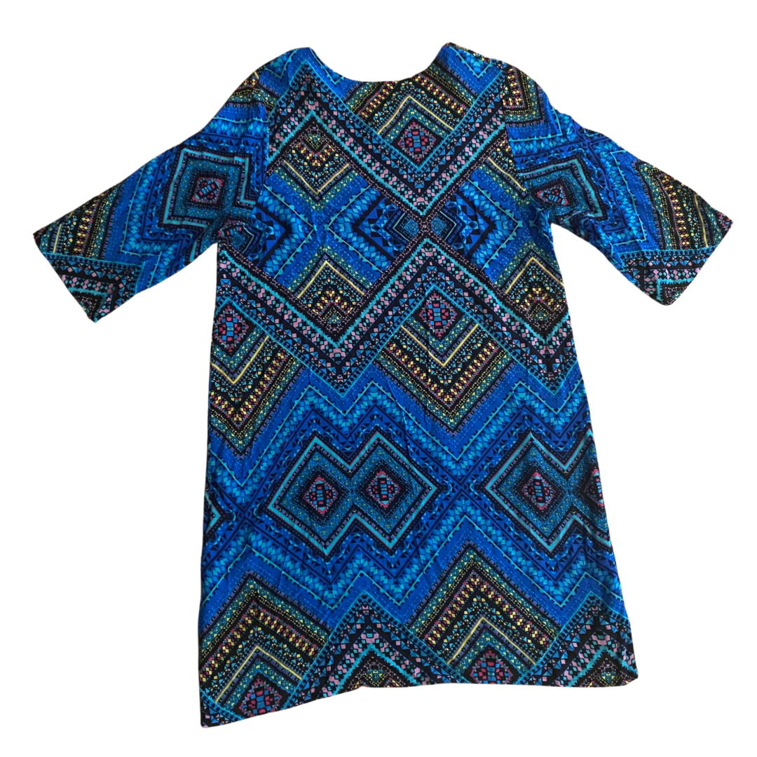 Geometric Pattern Blue/ Black/ Red/ Yellow Tunic/Dress with Embroidered Collar (M/L)
