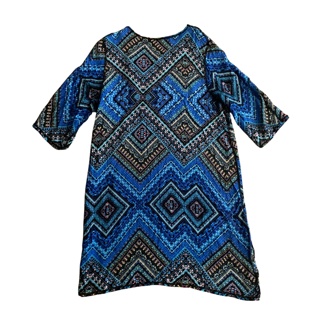 Geometric Pattern Blue/ Black/ Red/ Yellow Tunic/Dress with Embroidered Collar (M/L)
