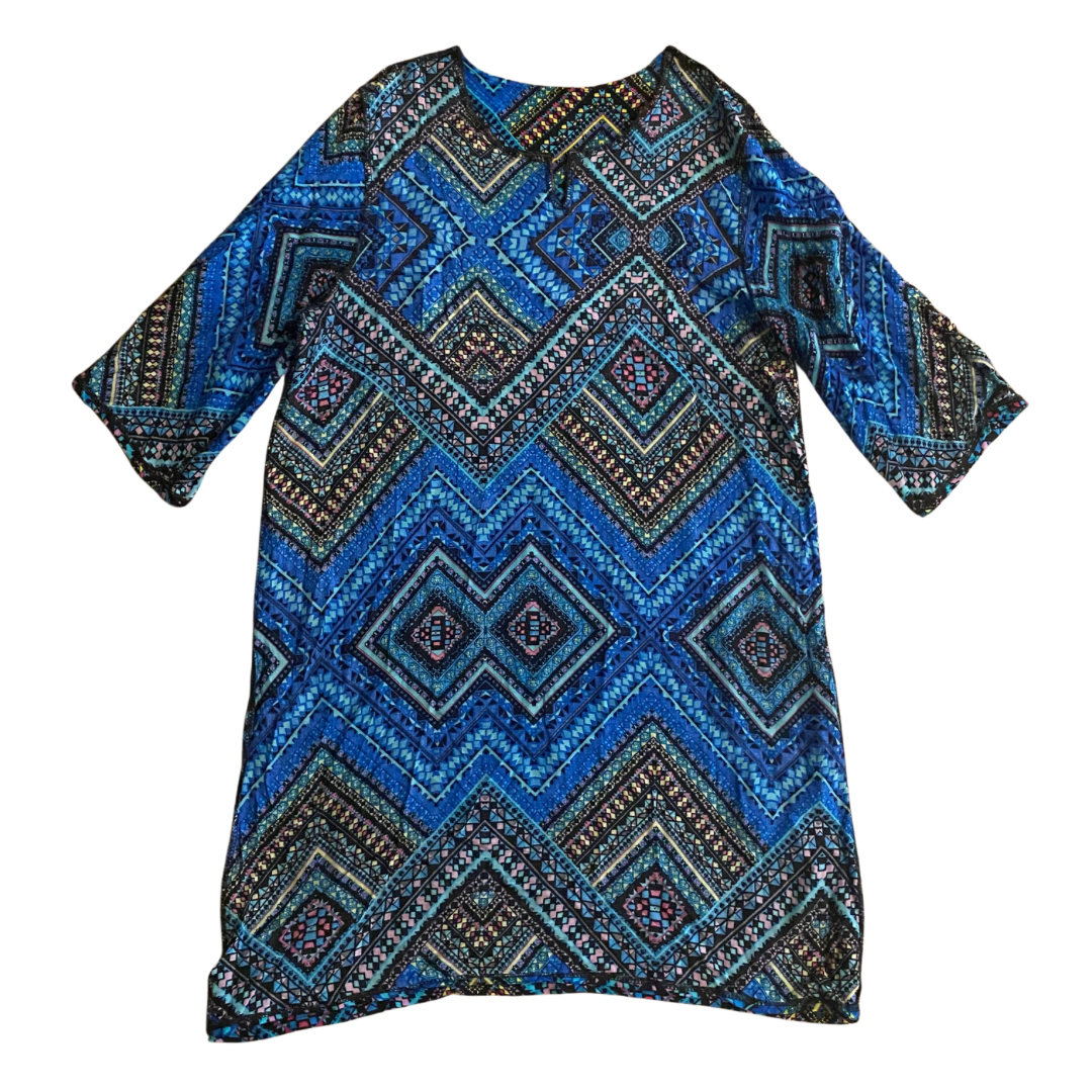 Geometric Pattern Blue/ Black/ Red/ Yellow Tunic/Dress with Embroidered Collar (M/L)