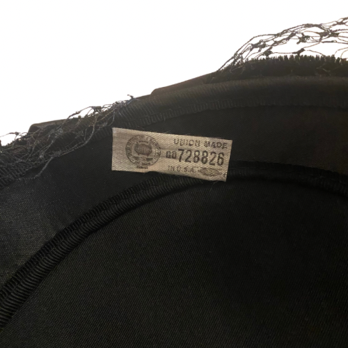 1940’s Real Vintage Union Made Black Satin & Velvet Helmet Hat w/ Veil