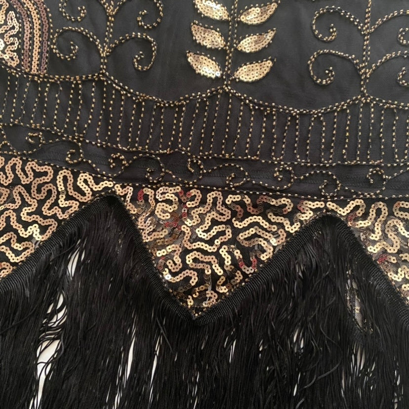 NWT Gold/Black Sequin Embroidered 1920's Style Flapper Dress (L)