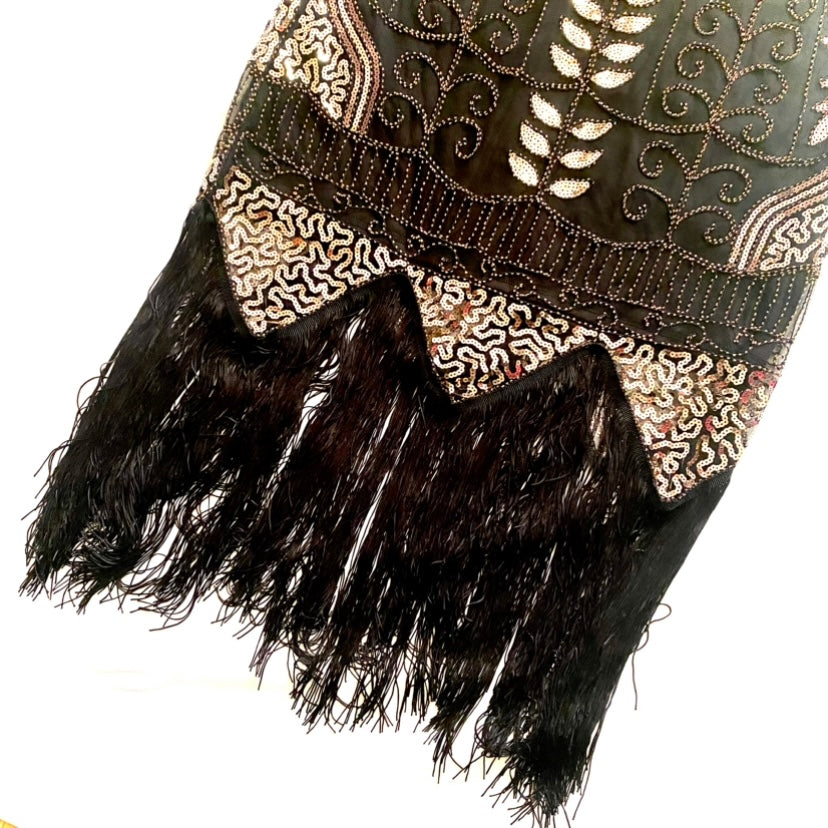 NWT Gold/Black Sequin Embroidered 1920's Style Flapper Dress (L)