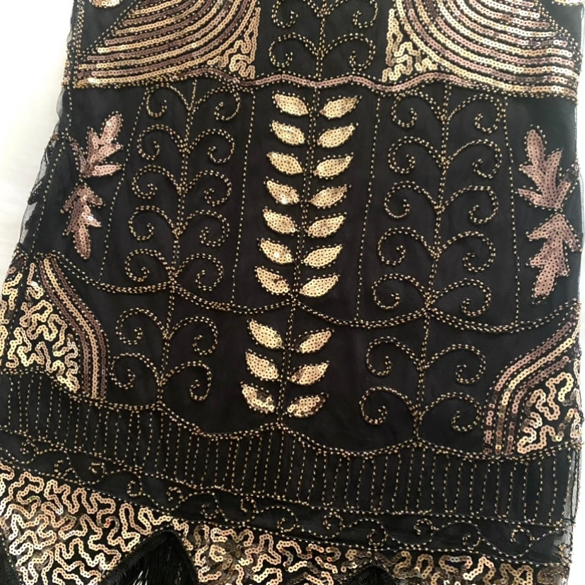 NWT Gold/Black Sequin Embroidered 1920's Style Flapper Dress (L)