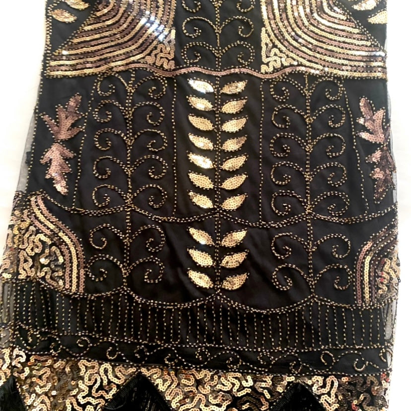 NWT Gold/Black Sequin Embroidered 1920's Style Flapper Dress (L)