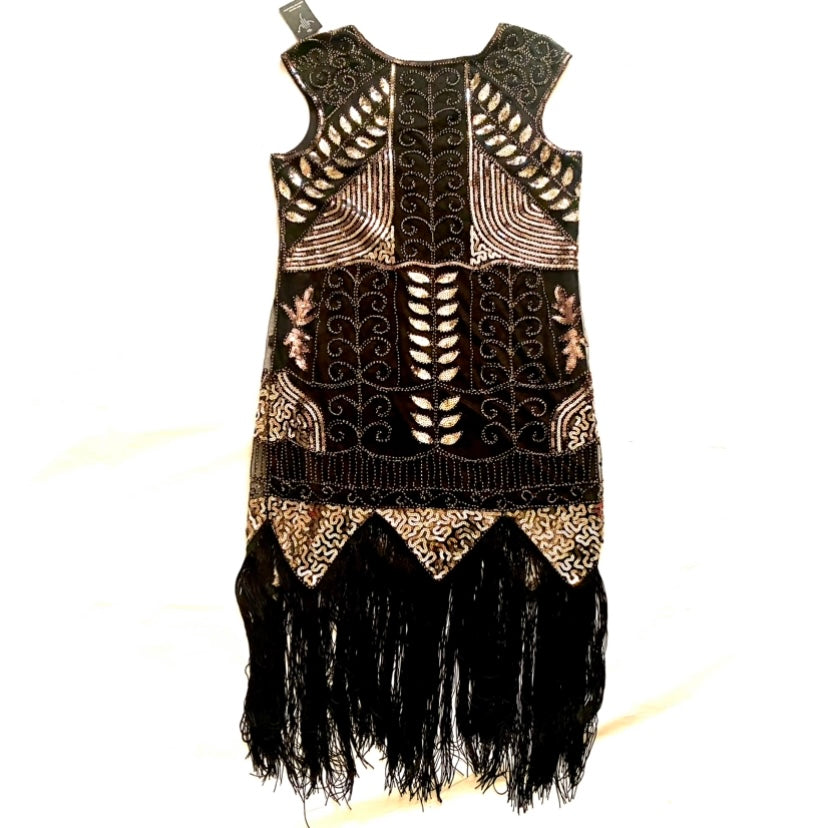 NWT Gold/Black Sequin Embroidered 1920's Style Flapper Dress (L)