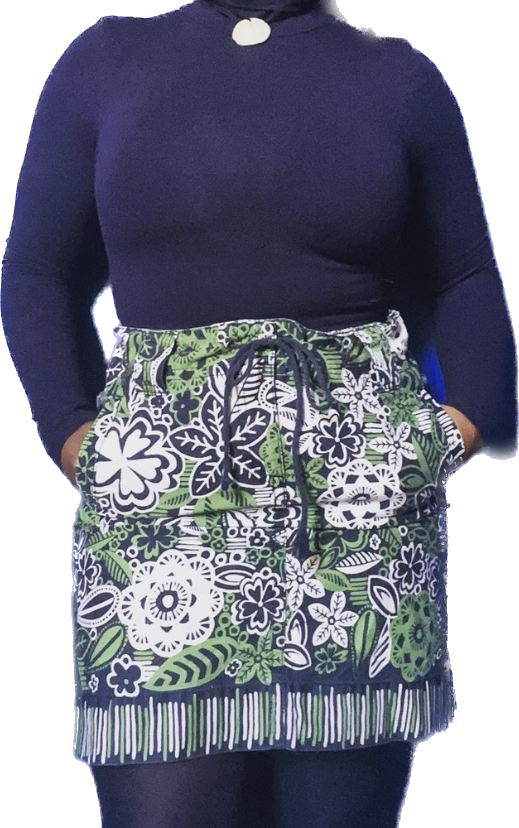 Tropical Floral Green & Midnight Blue Skirt (10)