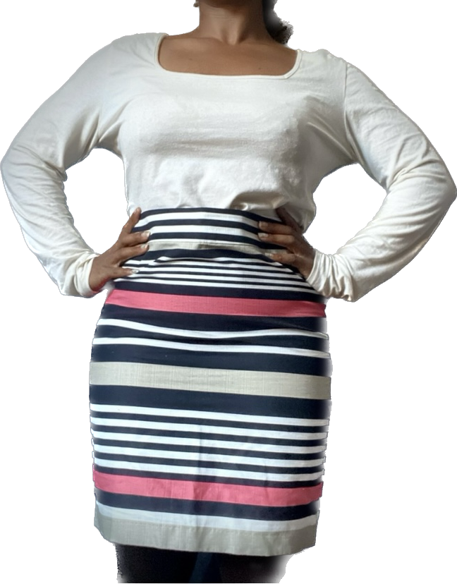 Banana Republic Pink/White/Black/Beige Striped High Waisted Pencil Skirt (10)