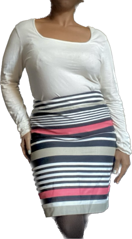Banana Republic Pink/White/Black/Beige Striped High Waisted Pencil Skirt (10)