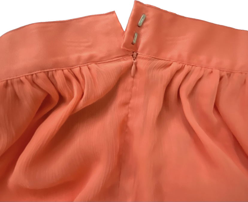 Pleated Coral Chiffon High-Waisted Circle Skirt (L)