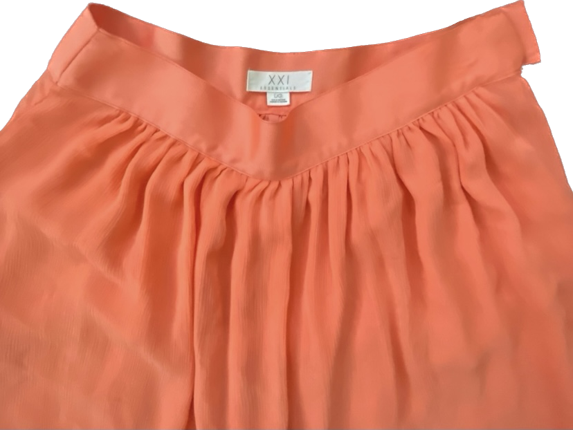 Pleated Coral Chiffon High-Waisted Circle Skirt (L)