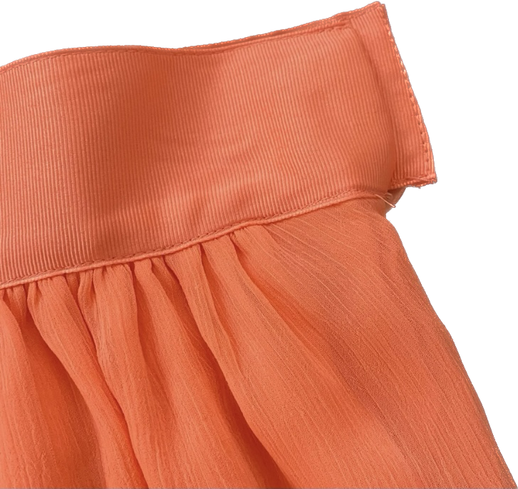 Pleated Coral Chiffon High-Waisted Circle Skirt (L)