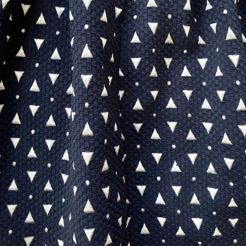 Navy Blue & White Geometric Scalloped High Waist Skater/ Circle Skirt (M)