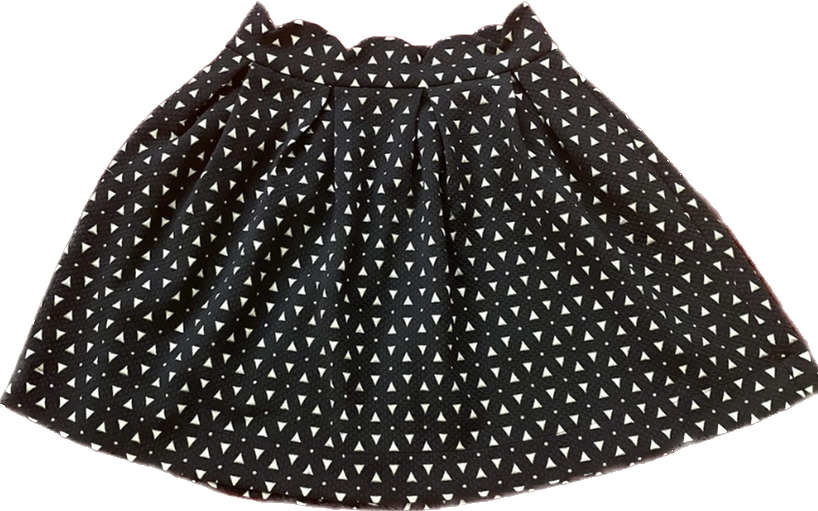 Navy Blue & White Geometric Scalloped High Waist Skater/ Circle Skirt (M)