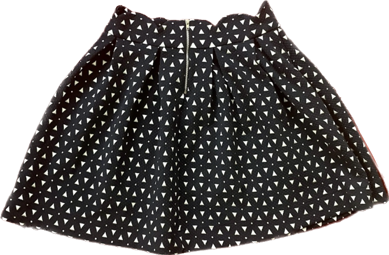 Navy Blue & White Geometric Scalloped High Waist Skater/ Circle Skirt (M)
