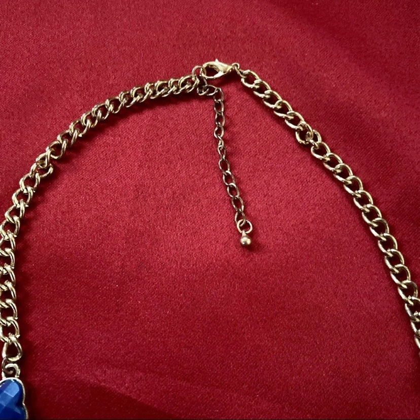 Retro Royal Blue Flower/Floral Bib Necklace