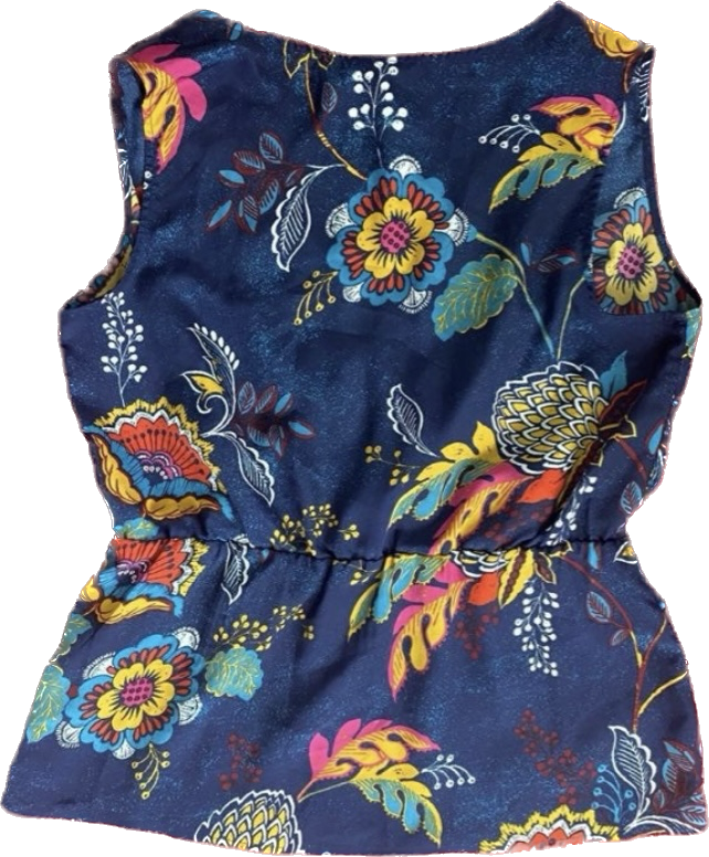 Tropical Blue Floral Print Sleeveless Wrap Front Top (L)