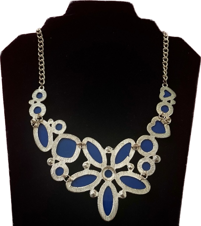 Retro Royal Blue Flower/Floral Bib Necklace