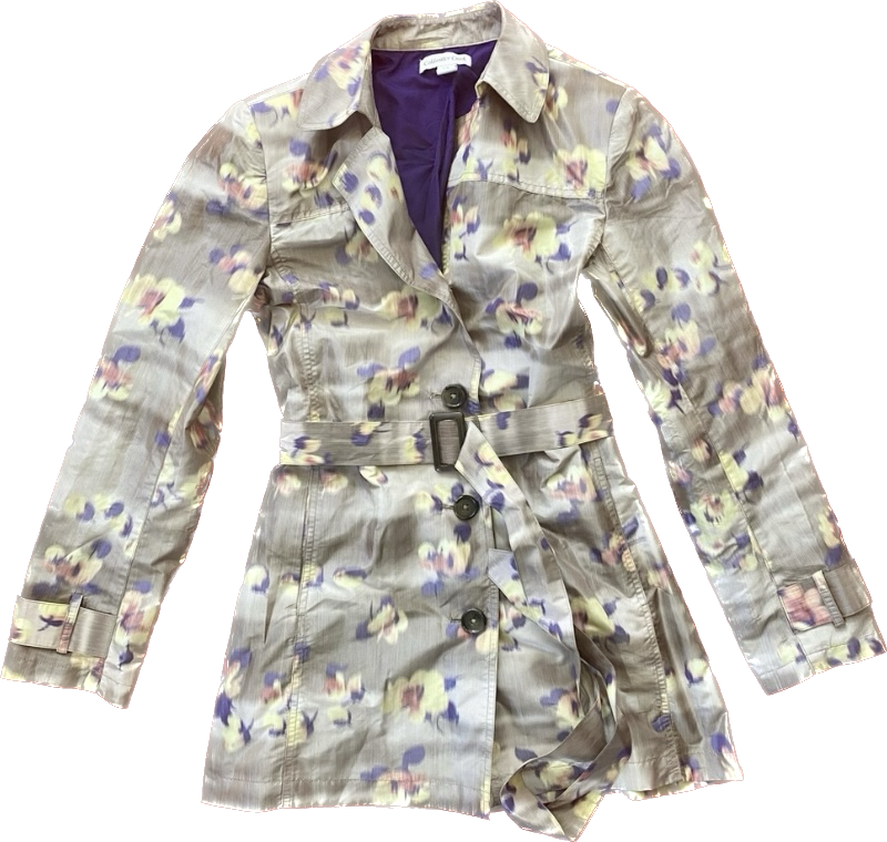 Coldwater Creek Spring Daffodil Blur Beige/Yellow/Purple Trench Jacket (M)