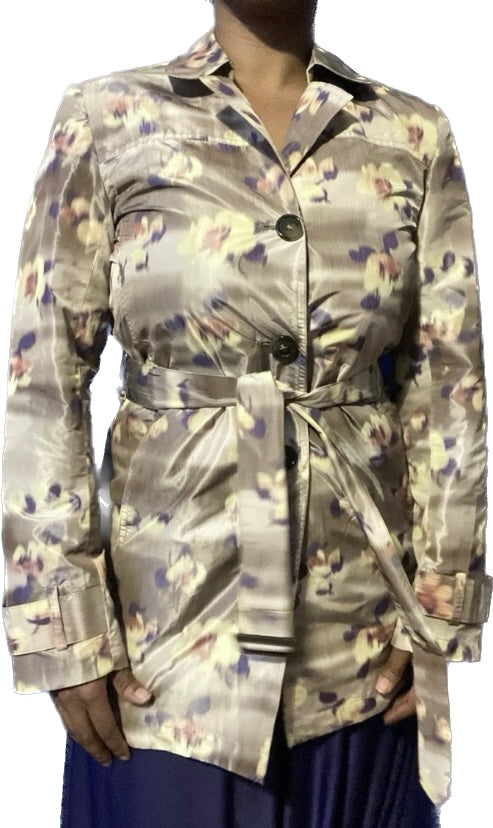 Coldwater Creek Spring Daffodil Blur Beige/Yellow/Purple Trench Jacket (M)