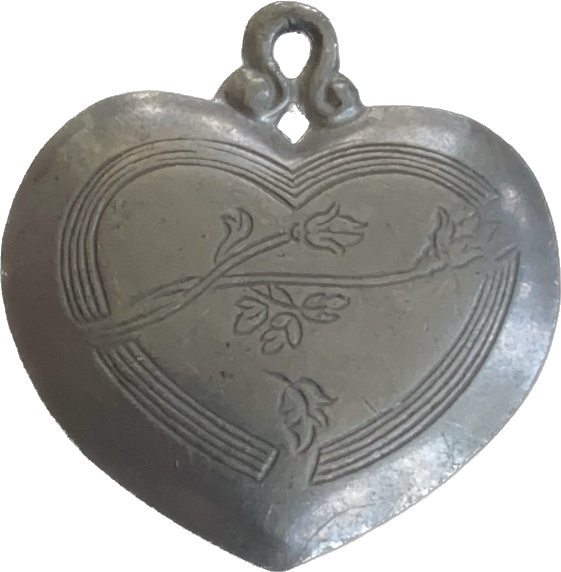 Etched Floral Pewter “Summer Rose” June Birth Flower Heart Shaped Pendant