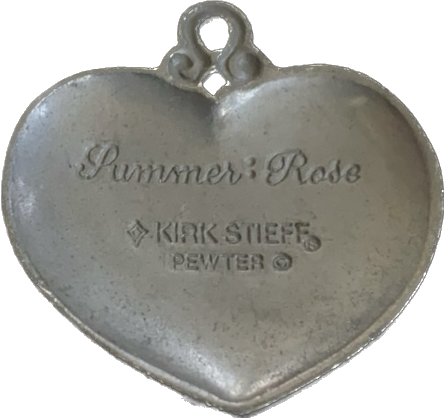 Etched Floral Pewter “Summer Rose” June Birth Flower Heart Shaped Pendant