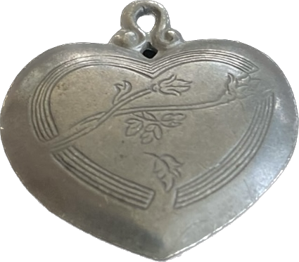 Etched Floral Pewter “Summer Rose” June Birth Flower Heart Shaped Pendant