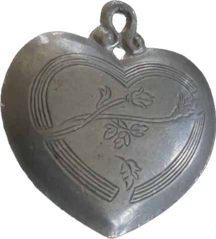 Etched Floral Pewter “Summer Rose” June Birth Flower Heart Shaped Pendant